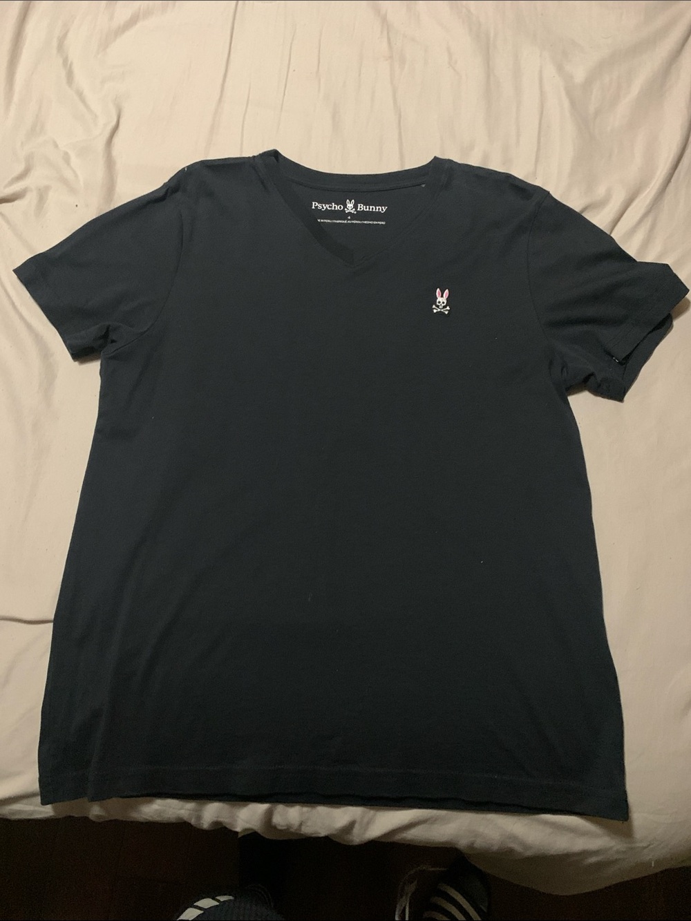 Psycho Bunny Black V-Neck Short Sleeve Tee with Logo